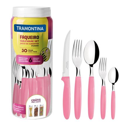 Faqueiro Tramontina Ipanema em Aço Inox e Polipropileno com Pote Rosa – 30 Peças. Menor preço em Faqueiro Tramontina Ipanema em Aço Inox e Polipropileno com Pote Rosa – 30 Peças.