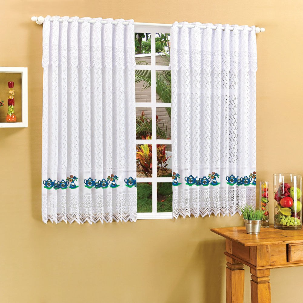 Cortina Para Cozinha Beija Flor 8747 Bule Azul 120×220 Cm Branca Cortina Para Cozinha Beija Flor 8747 Bule Azul 120×220 Cm Branca