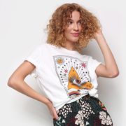 Camiseta Cantão Boyfriend Olhar Do Artista Manga Curta Feminina Off White GG