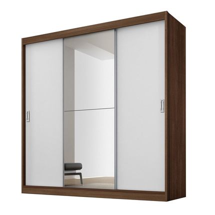 Guarda-Roupa Fama Flórida Plus com 3 Portas de Correr, 4 Gavetas e Espelho Ipê/Branco Menor preço em Guarda-Roupa Fama Flórida Plus com 3 Portas de Correr, 4 Gavetas e Espelho Ipê/Branco