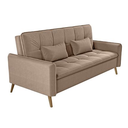 Sofá-cama Matrix Donna em Veludo com Pés Palito Capuccino Menor preço em Sofá-cama Matrix Donna em Veludo com Pés Palito Capuccino