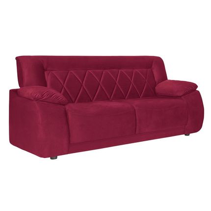 Sofá 3 Lugares Luizzi Duque em Veludo Vermelho Menor preço em Sofá 3 Lugares Luizzi Duque em Veludo Vermelho