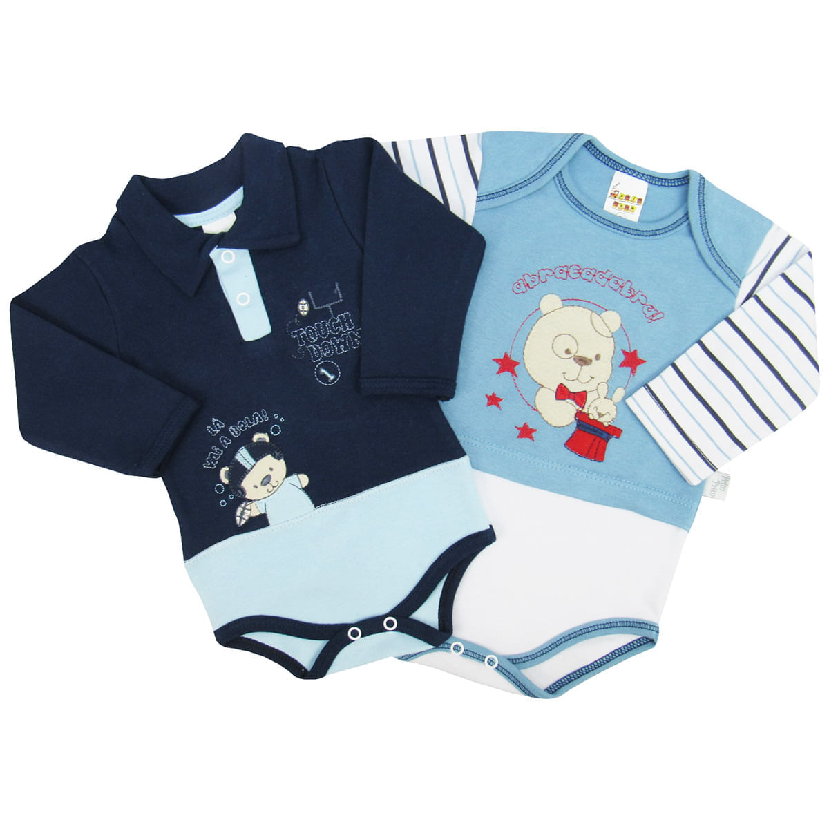 Body Bebe Masculino Manga Longa Azul Jeans E Azul Marinho Kit Com 2 Unidades Compre No Shopfacil Com
