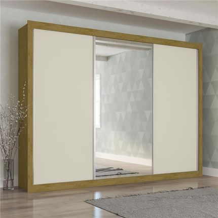 Guarda-Roupa Made Marcs Vereda com 3 Portas de Correr, 4 Gavetas e Espelho Macadamia/Off White Menor preço em Guarda-Roupa Made Marcs Vereda com 3 Portas de Correr, 4 Gavetas e Espelho Macadamia/Off White