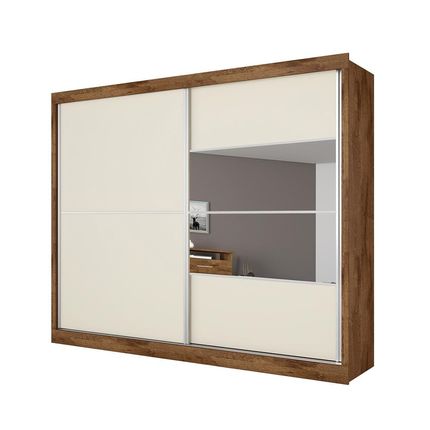 Guarda-Roupa Móveis Europa Londres Flex com Espelho, 2 Portas de Correr e 4 Gavetas Brauna/Off White Menor preço em Guarda-Roupa Móveis Europa Londres Flex com Espelho, 2 Portas de Correr e 4 Gavetas Brauna/Off White