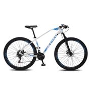 Bicicleta Colli Bike Duster Alumínio Aro 29 com 21 Marchas e Freio a Disco - Branco e Azul.