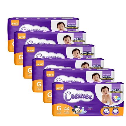 Fralda Cremer Mega Tamanho G - 264 Unidades. Menor preço em Fralda Cremer Mega Tamanho G - 264 Unidades.