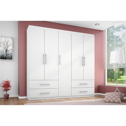 Guarda-Roupa Bartira Texas Branco 5 Portas 4 Gavetas Casal Menor preço em Guarda-Roupa Bartira Texas Branco 5 Portas 4 Gavetas Casal