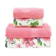Jogo de Toalhas de Banho Döhler 100% Algodão - Prisma Jade Rosa e Branco 4 Peças Branco e Rosa