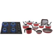 Cooktop 4 Bocas Mondial a Gás GLP Preto - CTG-01 + Jogo de Panelas Tramontina 10 Peças Turim