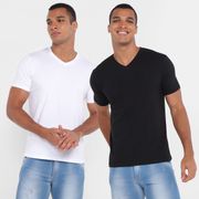 Kit Camisetas Lupo Básicas 2 Peças Masculinas Preto+Branco GG