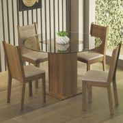 Conjunto Sala de Jantar Madesa Débora Mesa Tampo de Vidro Redondo 4 Cadeiras Rustic/Bege Cor:Rustic Bege