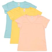 Conjunto Camiseta Baby Look Feminina FSJ Rose/Amarelo/Azul Bebê - 3 Peças M