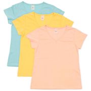 Conjunto Camiseta Baby Look Feminina Manga Curta FSJ Rose/Amarelo/Azul Bebê - 3 Peças M