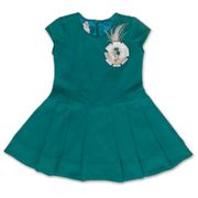 Vestido Verde com Broche Pedras e Laço Rosa Vestido Menina 6T