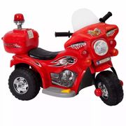 Mini Moto Elétrica Triciclo Infantil Polícia Bombeiro 7,5V Vermelha Certificado Inmetro Moto Elétrica Infantil Vermelha Com Luzes Efeitos Sonoros 7,5V Certificado Inmetro