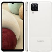 Smartphone Samsung Galaxy A12 Branco 64GB, Tela Infinita de 6.5\", Câmera Quádrupla, Bateria 5000mAh, 4GB RAM e Processador Octa-Core.
