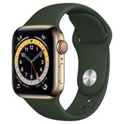 Apple Watch Series 6 (GPS + Cellular) 40mm caixa dourada de aço inoxidável com pulseira esportiva verde chipre.