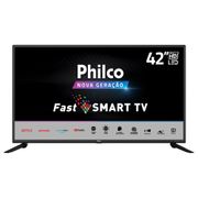 Smart TV LED 42” Full HD Philco PTV42G70N5CF com Processador Quad Core, GPU Triple Core, Dolby Audio, Mídia Cast, Wi-Fi, HDMI e USB.