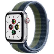 Apple Watch SE GPS + Cellular, 44mm Caixa Prateada de Alumínio com Pulseira Loop Esportiva Azul-abissal/verde musgo