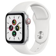 Apple Watch SE GPS + Celular, 40mm, Caixa Prateada de Alumínio com Pulseira Esportiva Branca.