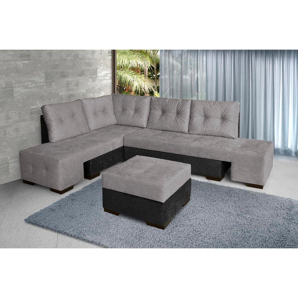 Sofá De Canto Versátil American Comfort Celta Em Tecido Suede Preto Cinza 0