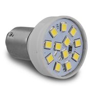 Lâmpada LED BAY15d 2 Polos Trava Reta 12 LEDs 12V Luz Branca Freio e Lanterna Autopoli
